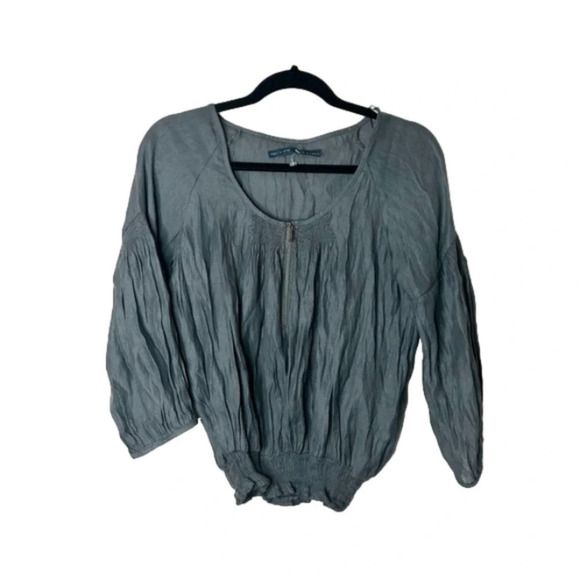 Zara Smocked Peasant Blouse Top Cropped Dark Grey Zip Size  Medium - Picture 4 of 14